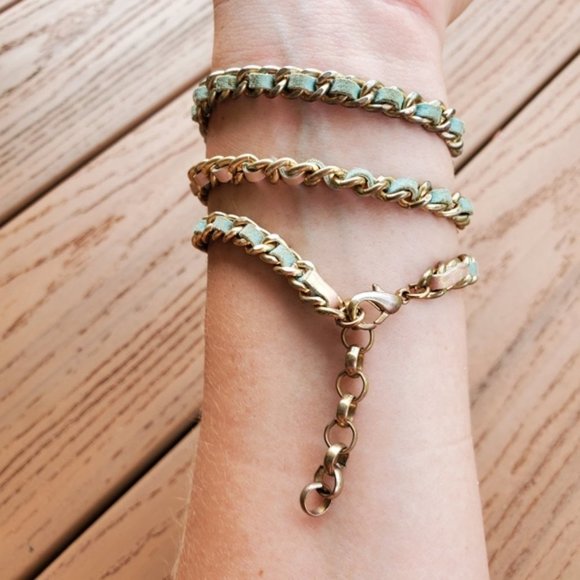 Pink Teal Vegan Leather Wrap Bracelet Gold Chain Glam Party Casual Boho Layered - Picture 4 of 9